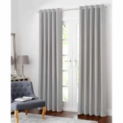B&M Colorado Hopsack Fully Lined Eyelet Curtains 66 X 72" - Silver