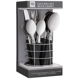 B&M Cutlery Set With Caddy 16pc - Black 1 B&M Cutlery Set With Caddy 16pc - Black