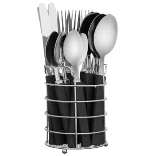 B&M Cutlery Set With Caddy 16pc - Black 2 B&M Cutlery Set With Caddy 16pc - Black - Image 2