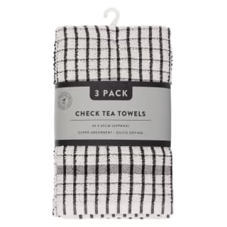 B&M Check Tea Towels - Black 3pk 1 B&M Check Tea Towels - Black 3pk