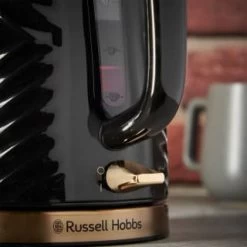 Russell Hobbs Groove Kettle 1.7L - Black & Gold -Hot Sale Household Items 386647 russell hobbs groove black and gold kettle 3