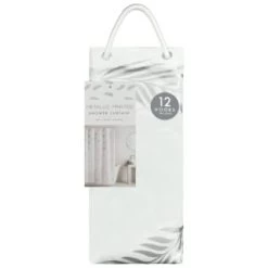 B&M Metallic Printed Shower Curtain - Silver Leaves