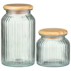 B&M Large Ribbed Glass Jar With Wooden Lid -Hot Sale Household Items 394426 394427 ribbed glass jar with wooden lid group