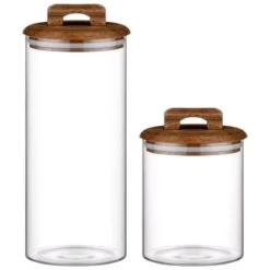 B&M Small Glass Jar With Acacia Wood Lid -Hot Sale Household Items 394438 394439 glass canister with acacia wood group
