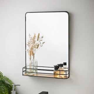 B&M Black Mirror With Wooden Shelf 1 B&M Black Mirror With Wooden Shelf